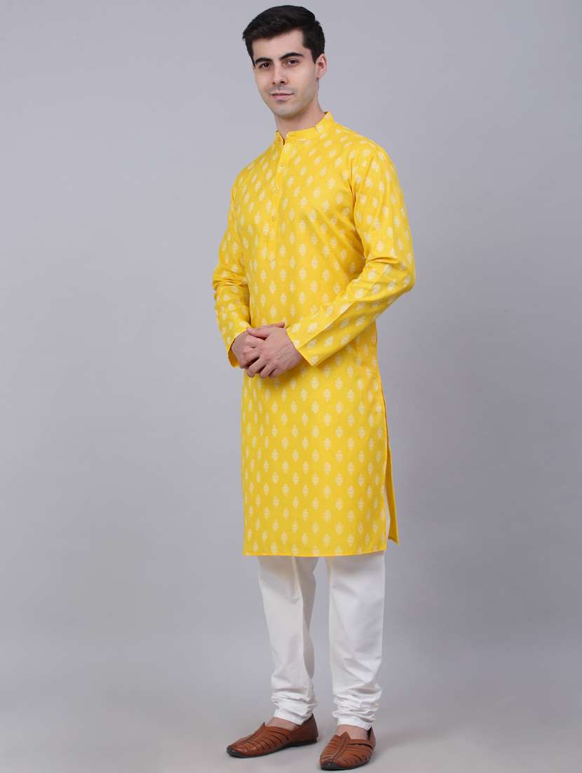 men yellow printed kurta pyjama ethnic wear sets - 19148507 - Standard Image - 1