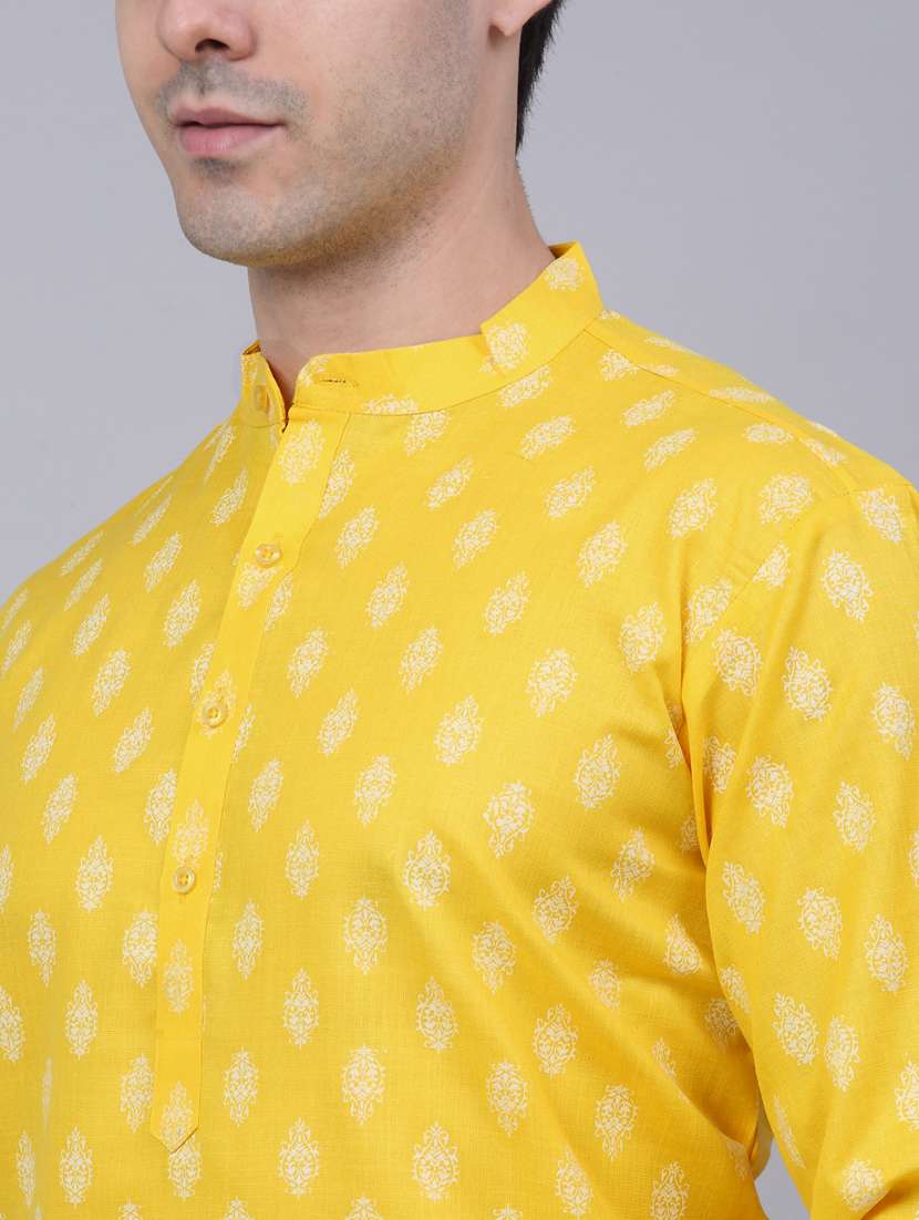 men yellow printed kurta pyjama ethnic wear sets - 19148507 - Standard Image - 4