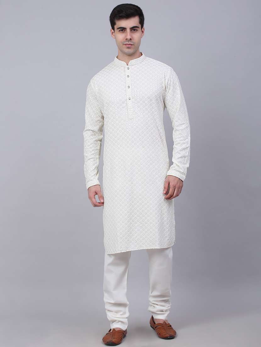 white cotton kurta pyjama ethnic wear set