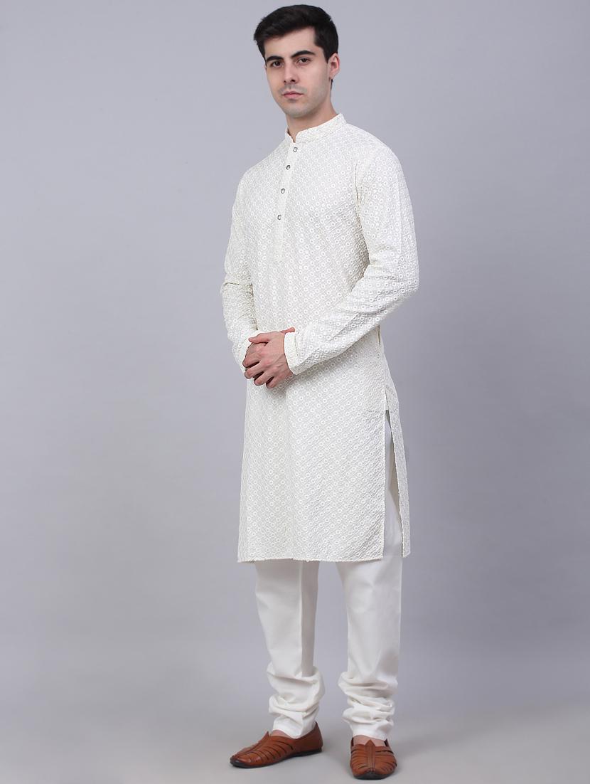 white cotton kurta pyjama ethnic wear set - 19148631 -  Standard Image - 1
