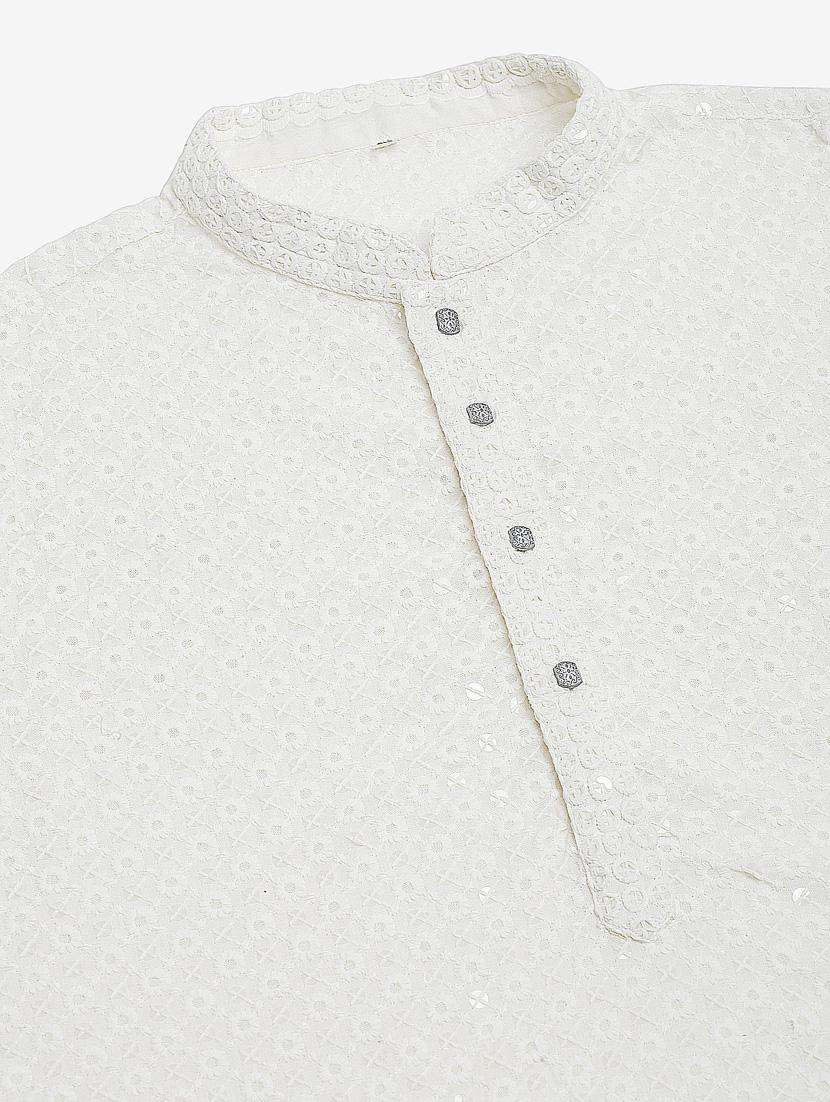 white cotton kurta pyjama ethnic wear set - 19148631 - Standard Image - 4