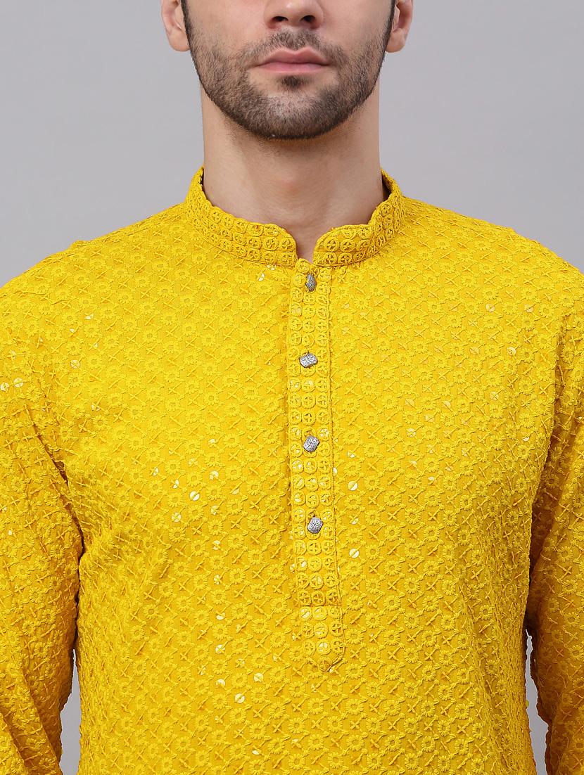yellow cotton kurta pyjama ethnic wear - 19148632 - Standard Image - 4