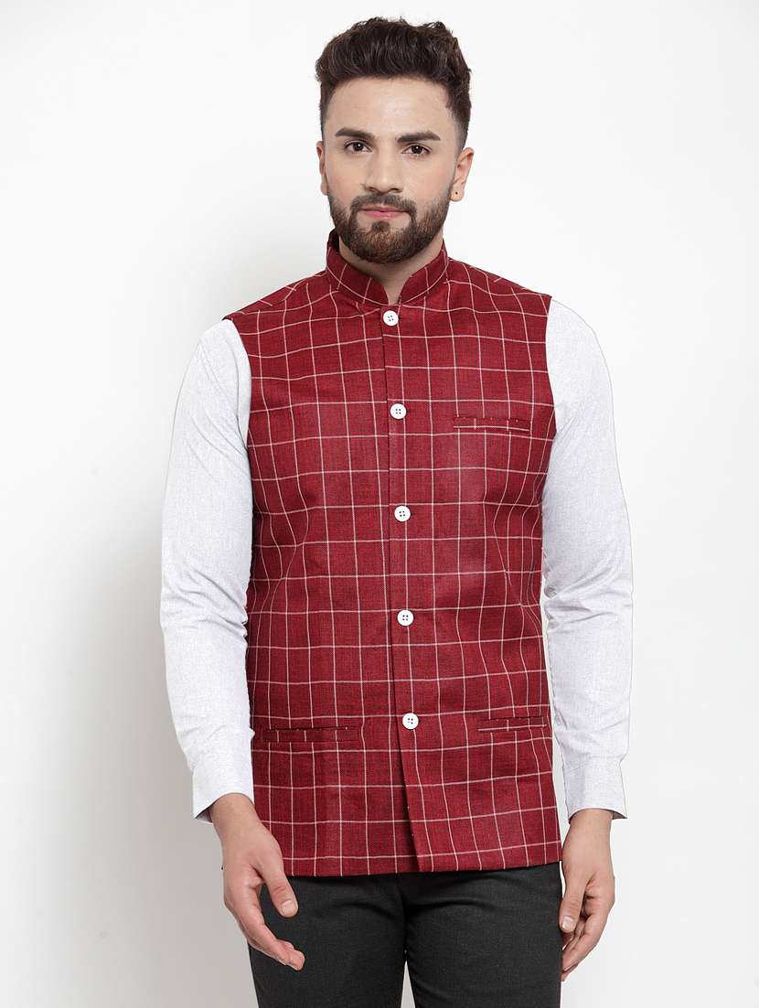 mandarin neck checkered nehru jacket