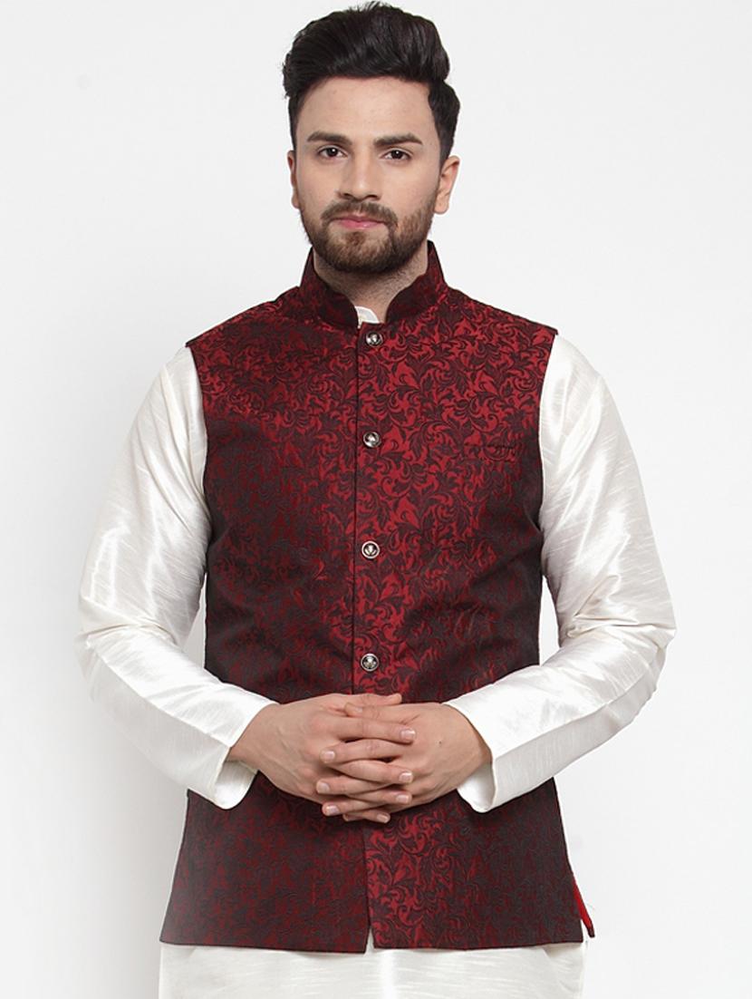 mandarin neck printed nehru jacket - 19148675 - Zoom Image - 0