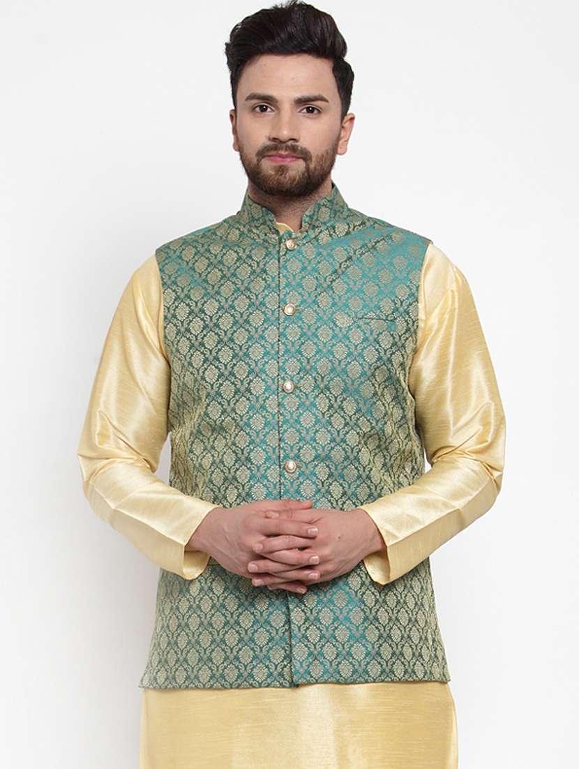 mandarin neck self design nehru jacket