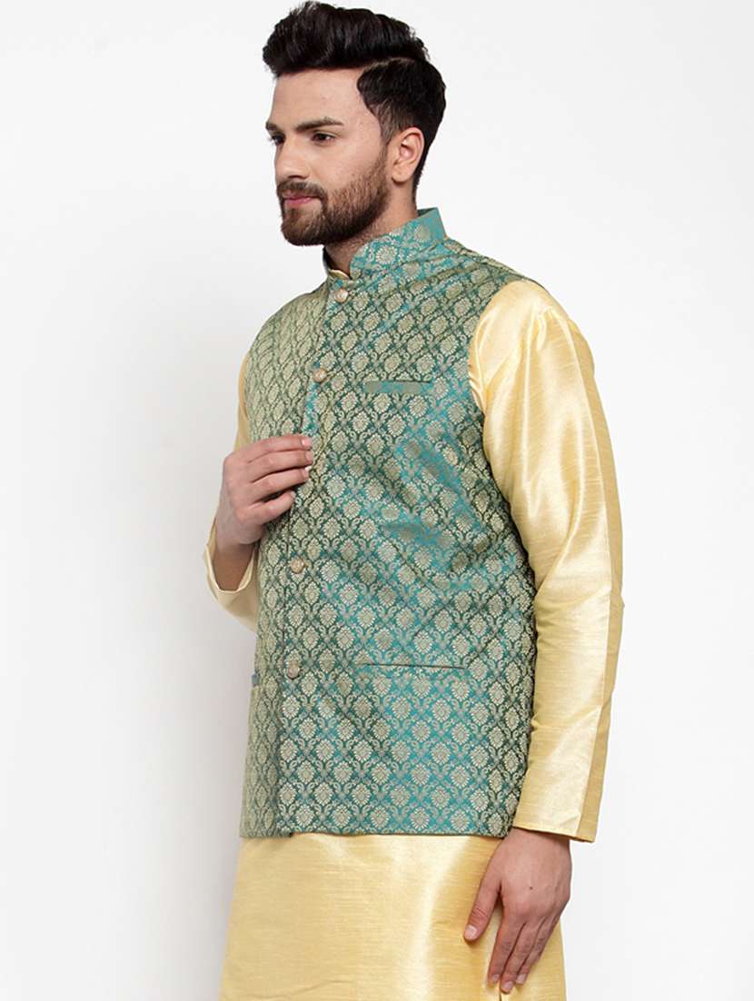 mandarin neck self design nehru jacket - 19148678 -  Standard Image - 1