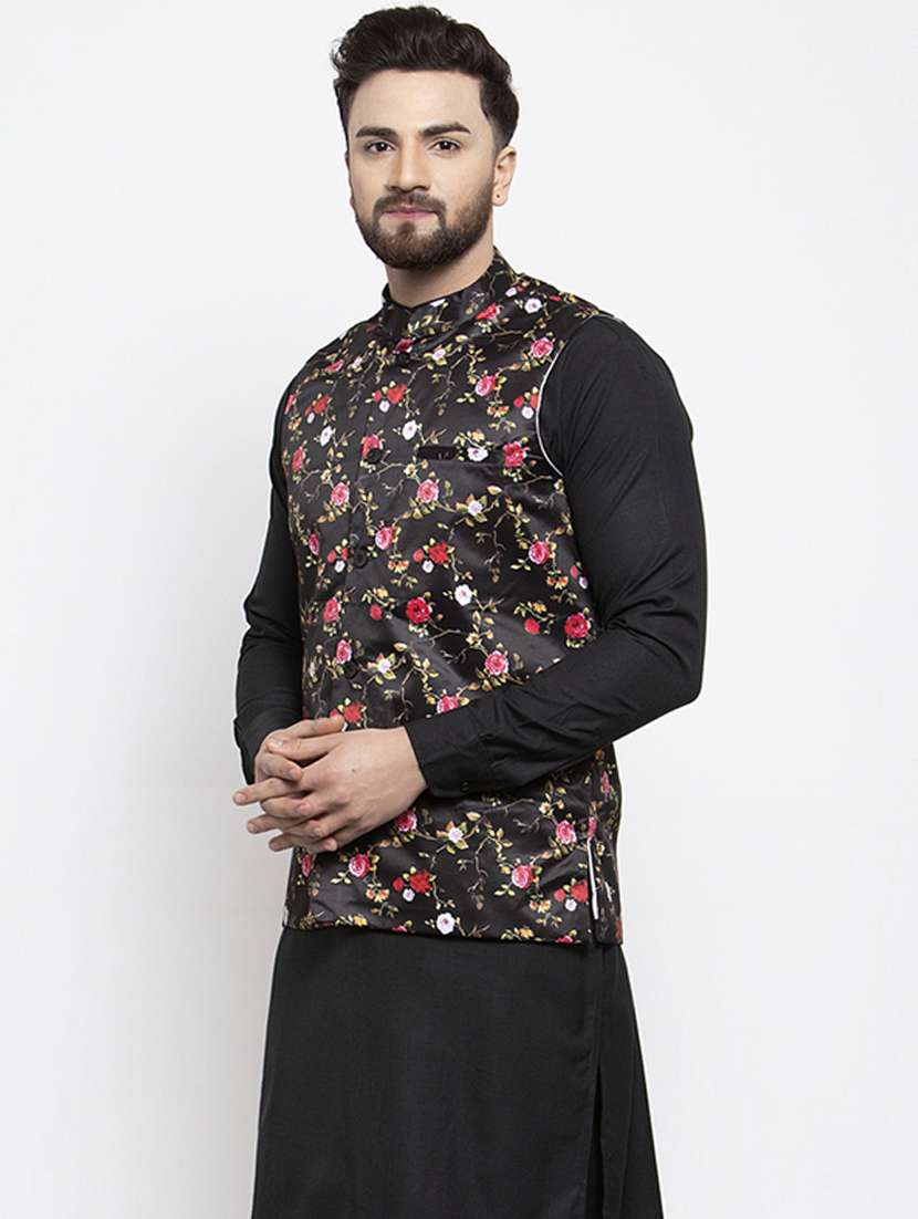 mandarin neck printed nehru jacket - 19148684 -  Standard Image - 1