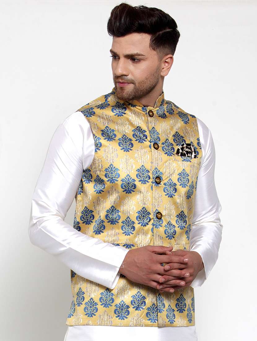mandarin neck printed nehru jacket - 19148730 -  Standard Image - 1