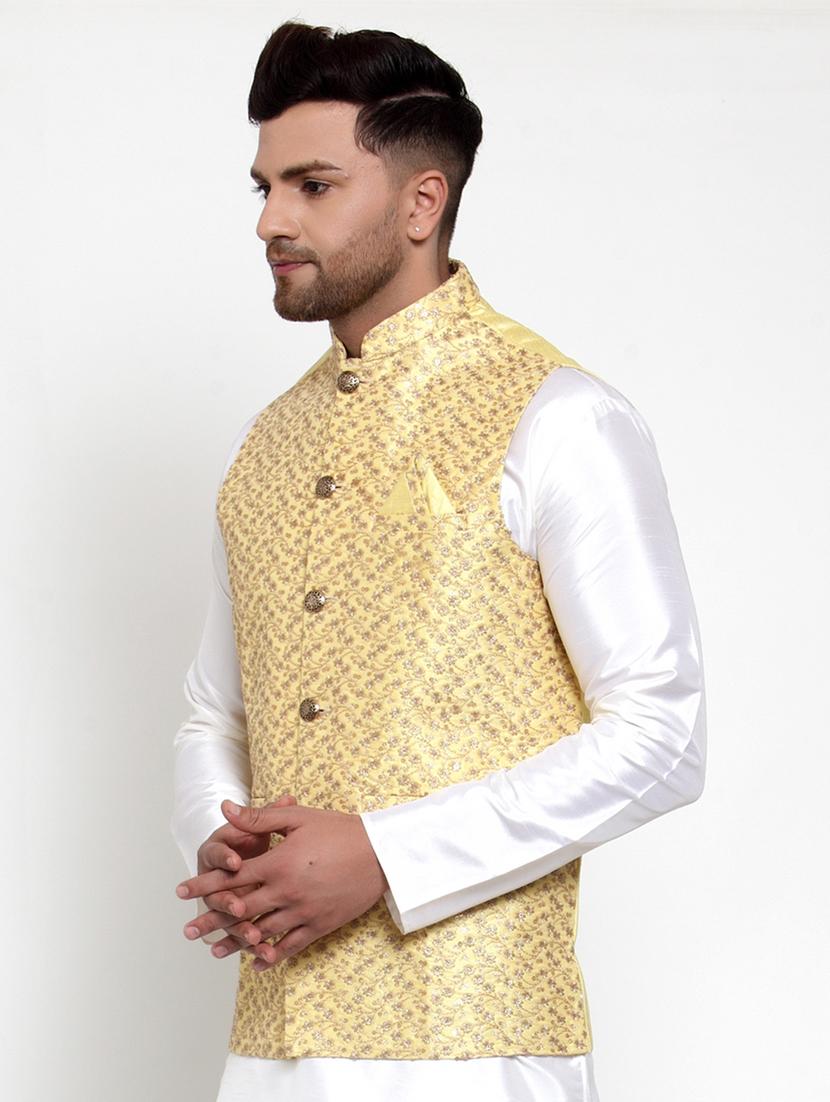 mandarin neck self design nehru jacket - 19148741 -  Standard Image - 1