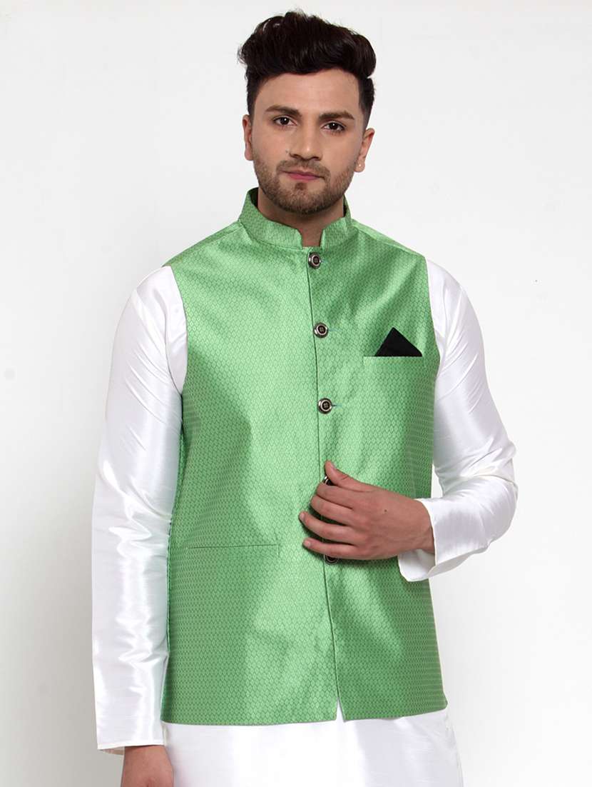 mandarin neck self design nehru jacket
