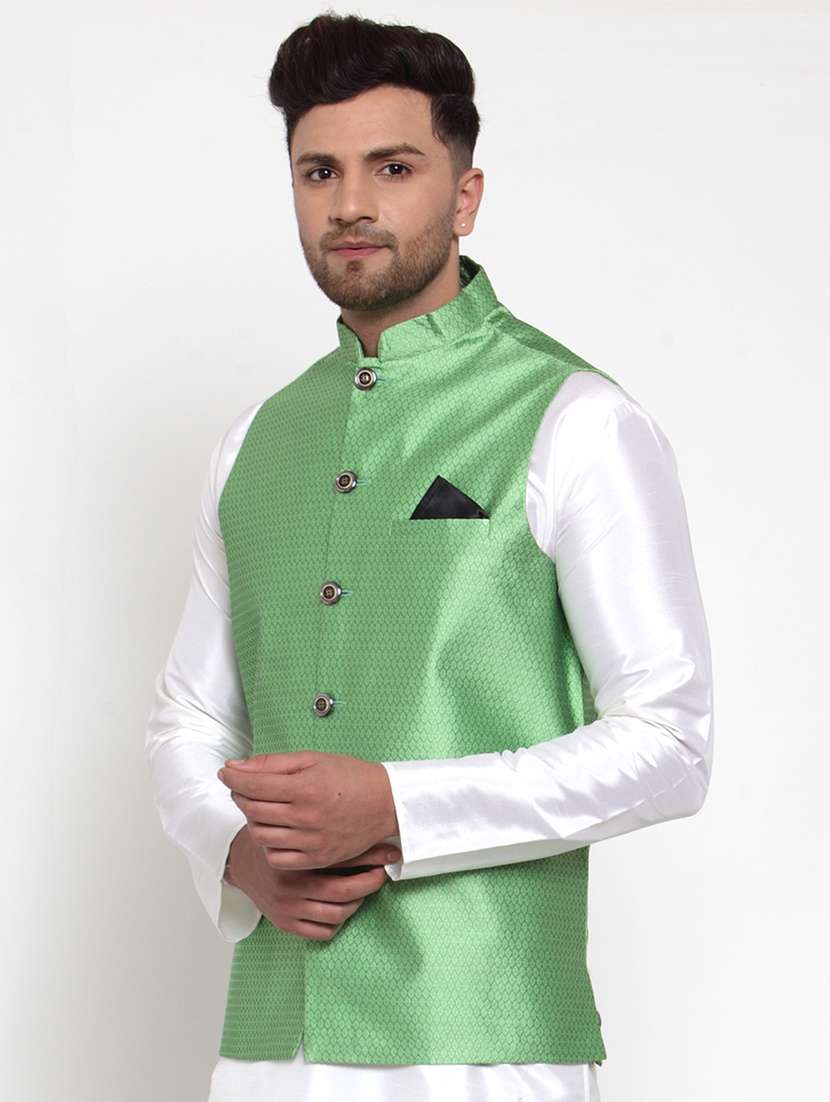 mandarin neck self design nehru jacket - 19148744 -  Standard Image - 1
