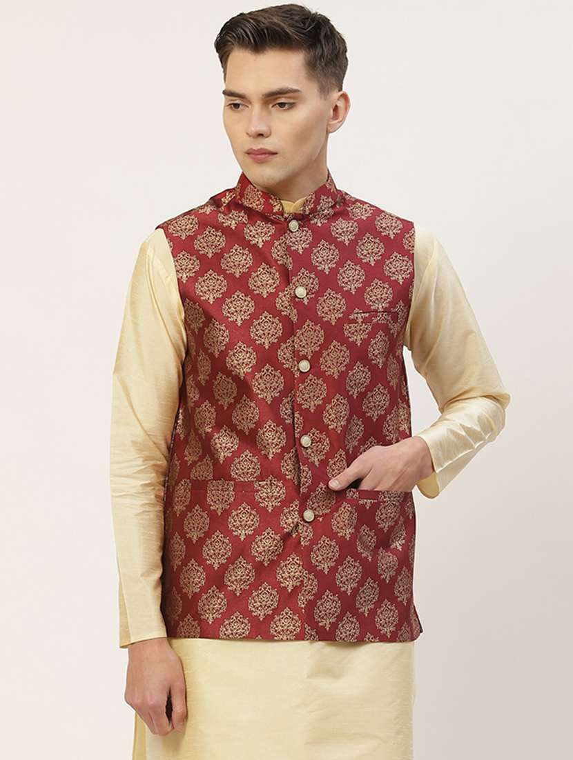 mandarin neck printed nehru jacket