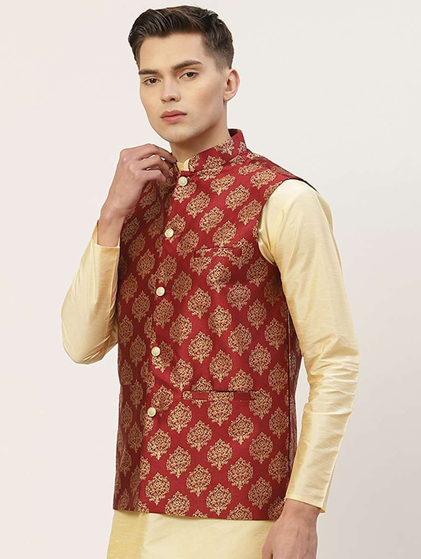 mandarin neck printed nehru jacket - 19148802 -  Standard Image - 1