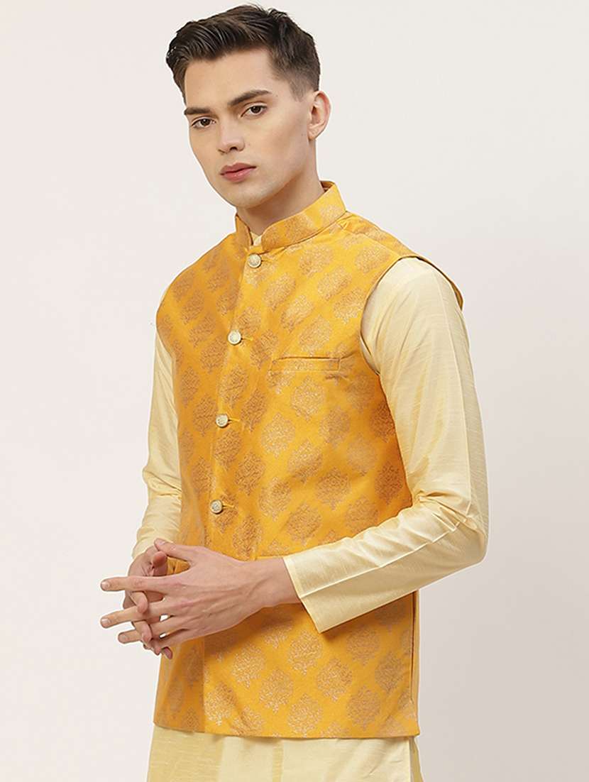 mandarin neck printed nehru jacket - 19148803 -  Standard Image - 1