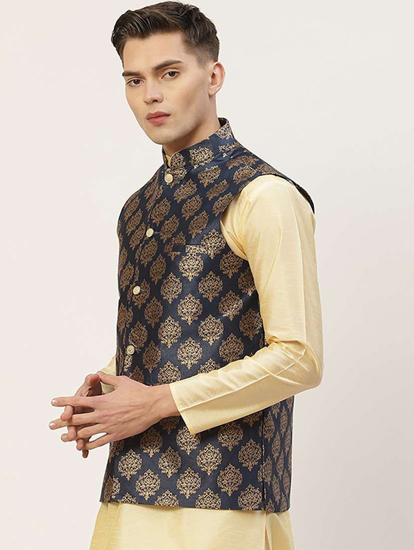mandarin neck printed nehru jacket - 19148804 -  Standard Image - 1