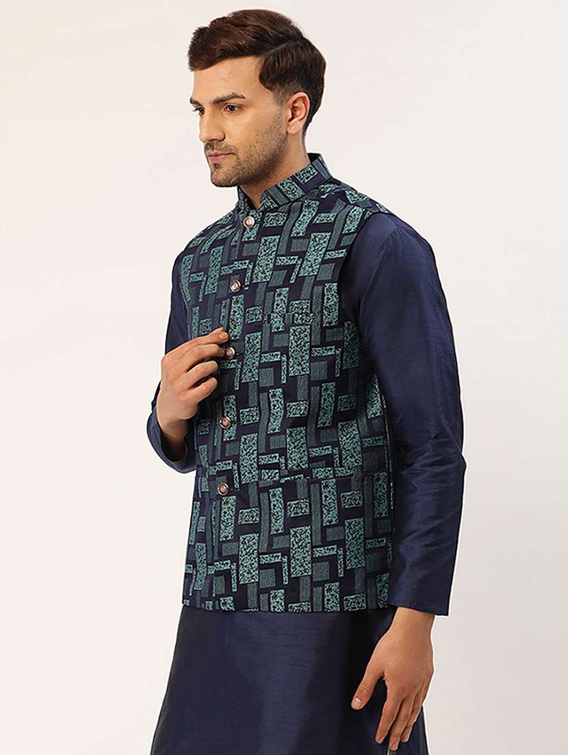 mandarin neck self design nehru jacket - 19148818 -  Standard Image - 1