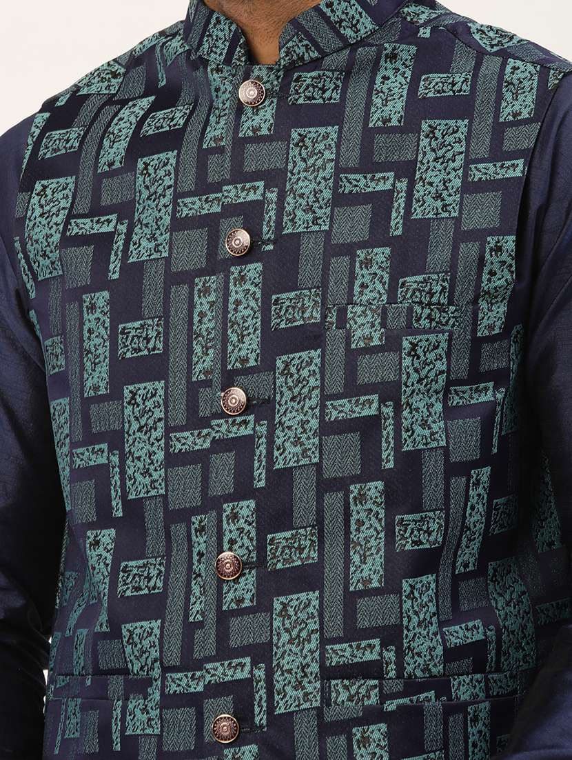 mandarin neck self design nehru jacket - 19148818 -  Standard Image - 4