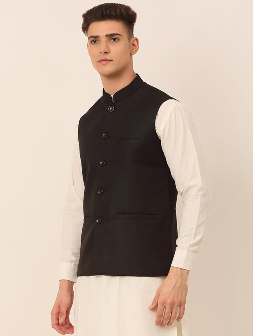 mandarin neck solid nehru jacket - 19148848 - Standard Image - 1