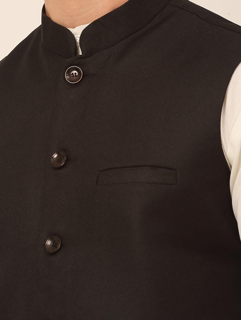 mandarin neck solid nehru jacket - 19148848 - Standard Image - 4