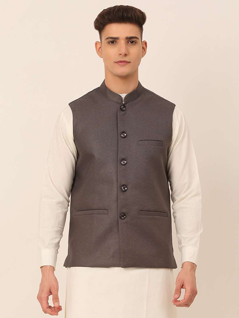 mandarin neck solid nehru jacket