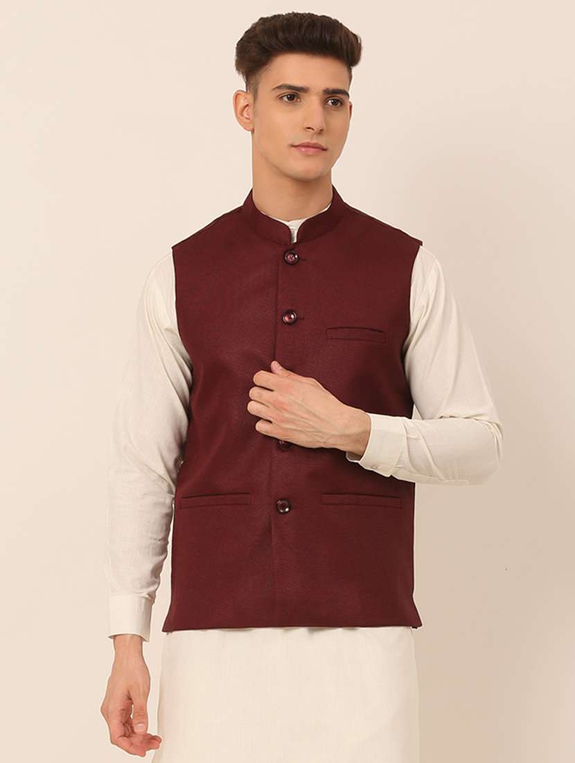 mandarin neck solid nehru jacket