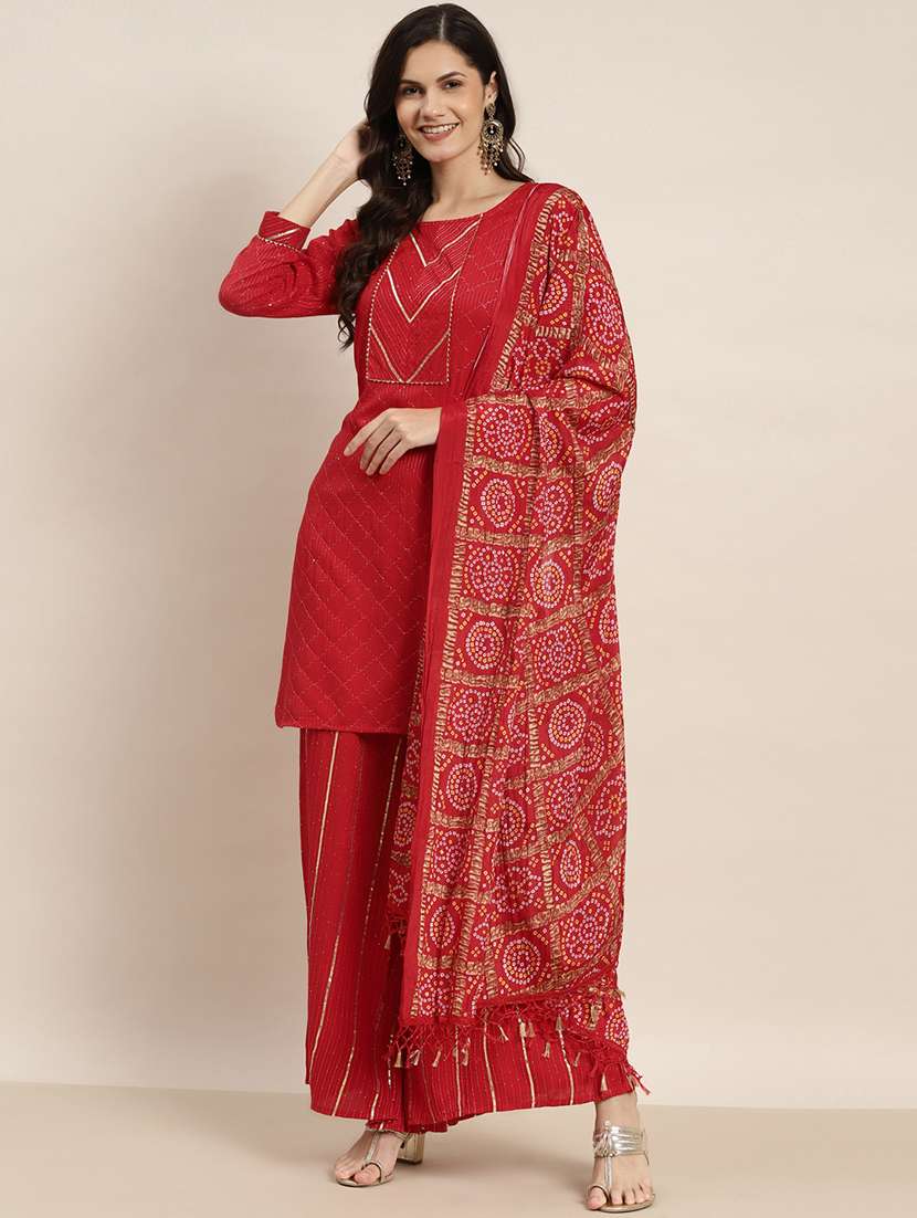 red rayon kurta salwar  set