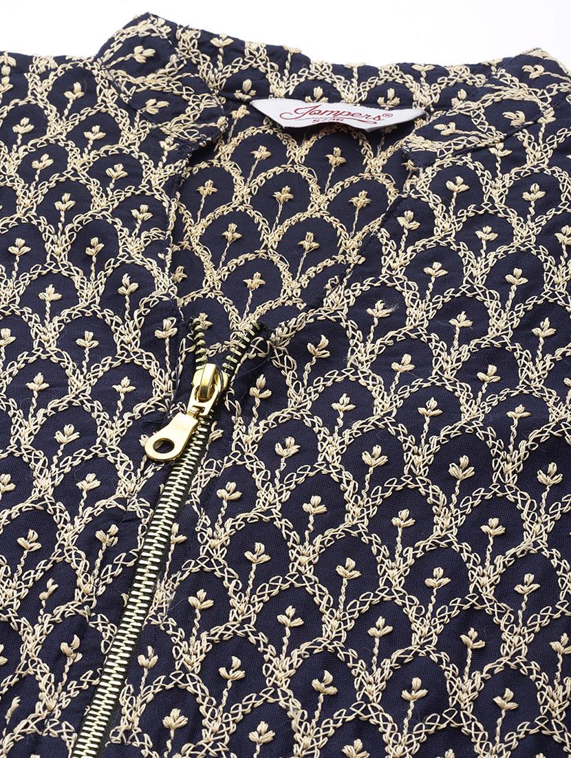 navy blue solid with work kurta sharara set - 19148983 - Standard Image - 4