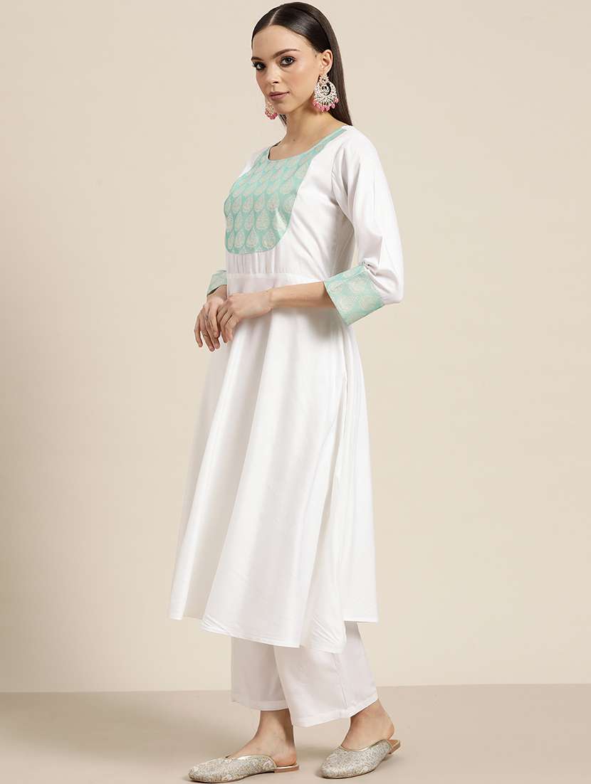 offwhite rayon kurta salwar set - 19149023 - Standard Image - 1