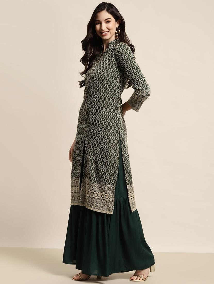 embroidered kurta sharara set - 19149055 -  Standard Image - 1