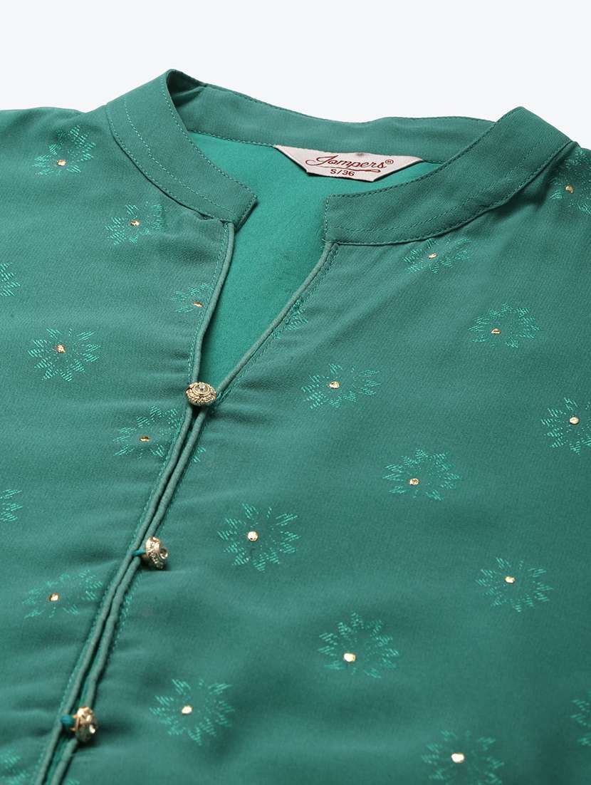 women green mandarin neck kurta palazzo set - 19149088 - Standard Image - 4