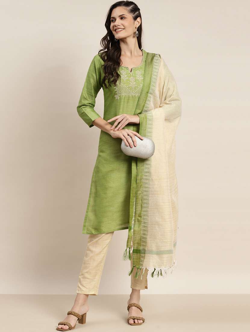women three quarter sleeve kurta pant with dupatta set