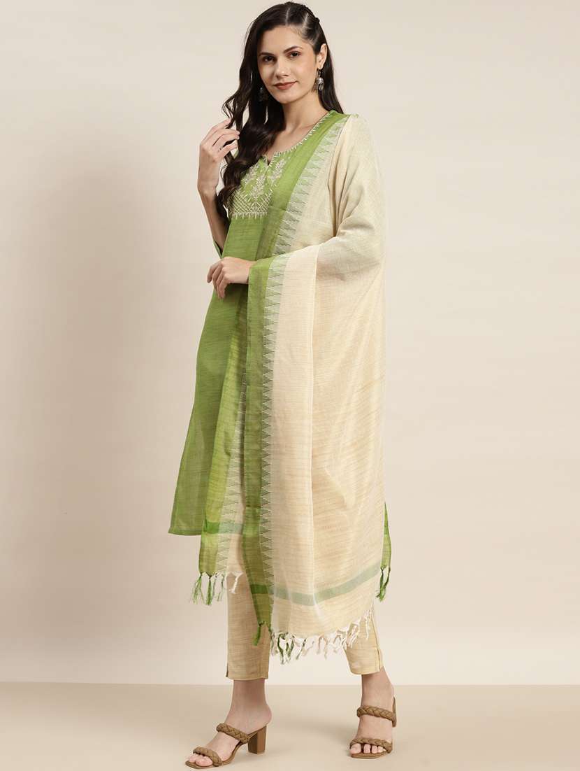 women three quarter sleeve kurta pant with dupatta set - 19149097 -  Standard Image - 1