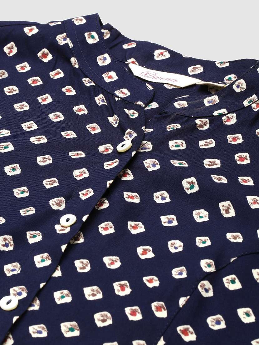 blue mandarin neck printed tunic - 19154678 -  Standard Image - 4