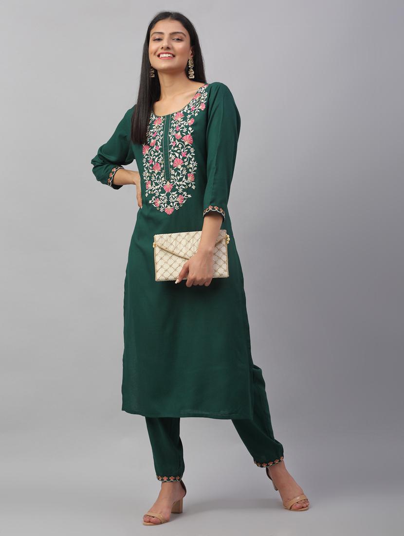 green kurta pant set