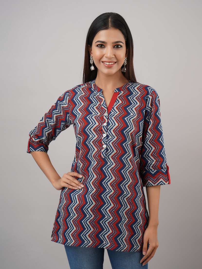 blue printed regular tunic