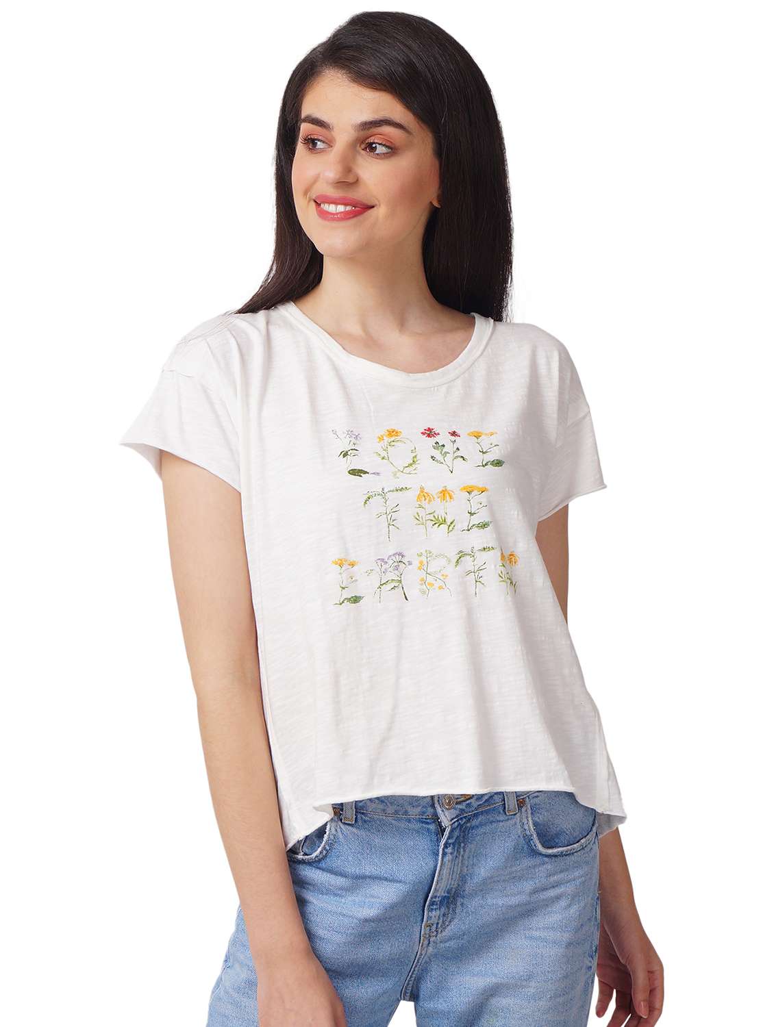 women's front print round neck t-shirt