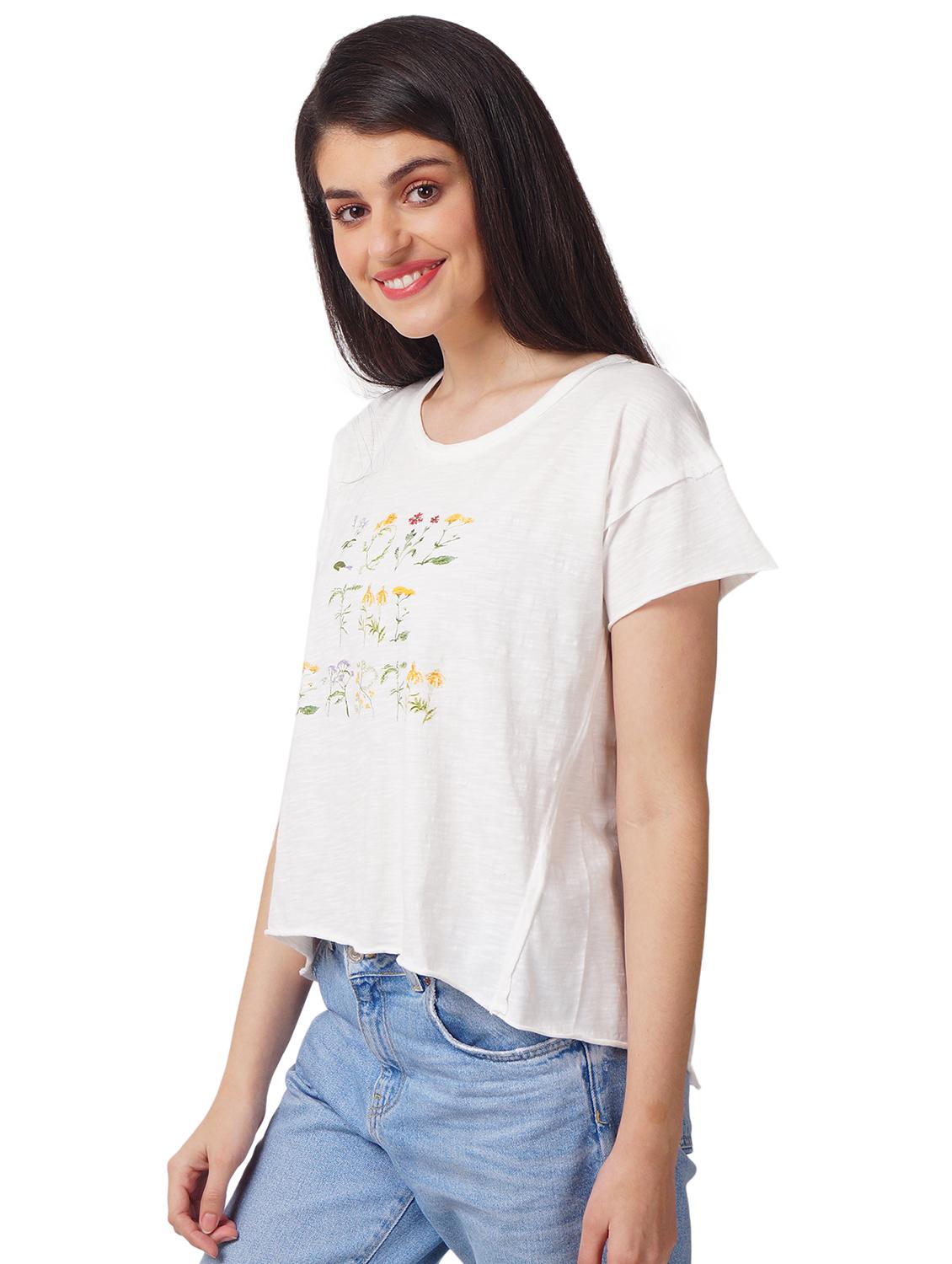 women's front print round neck t-shirt - 19158872 -  Standard Image - 1