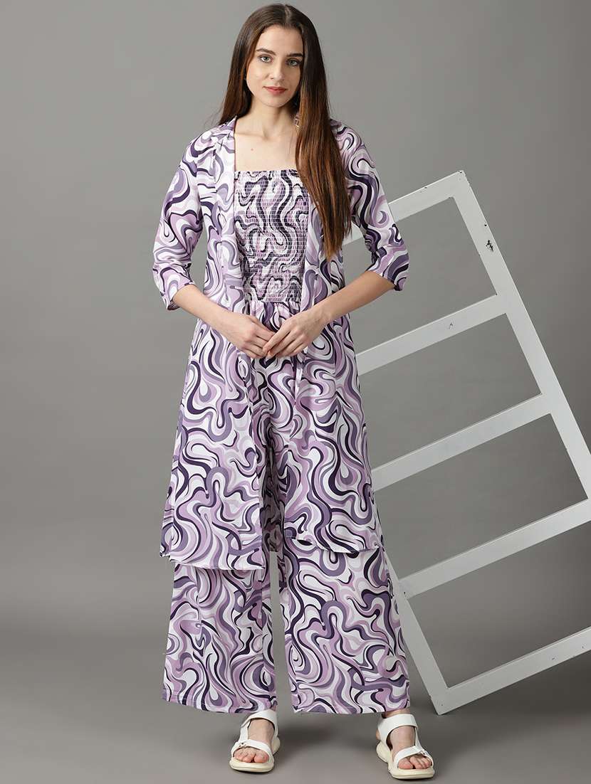 purple printed full leg jumpsuit - 19159658 -  Standard Image - 4