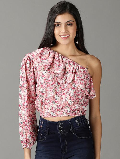 women's ruffle single shoulder top - 19159841 - Standard Image - 0