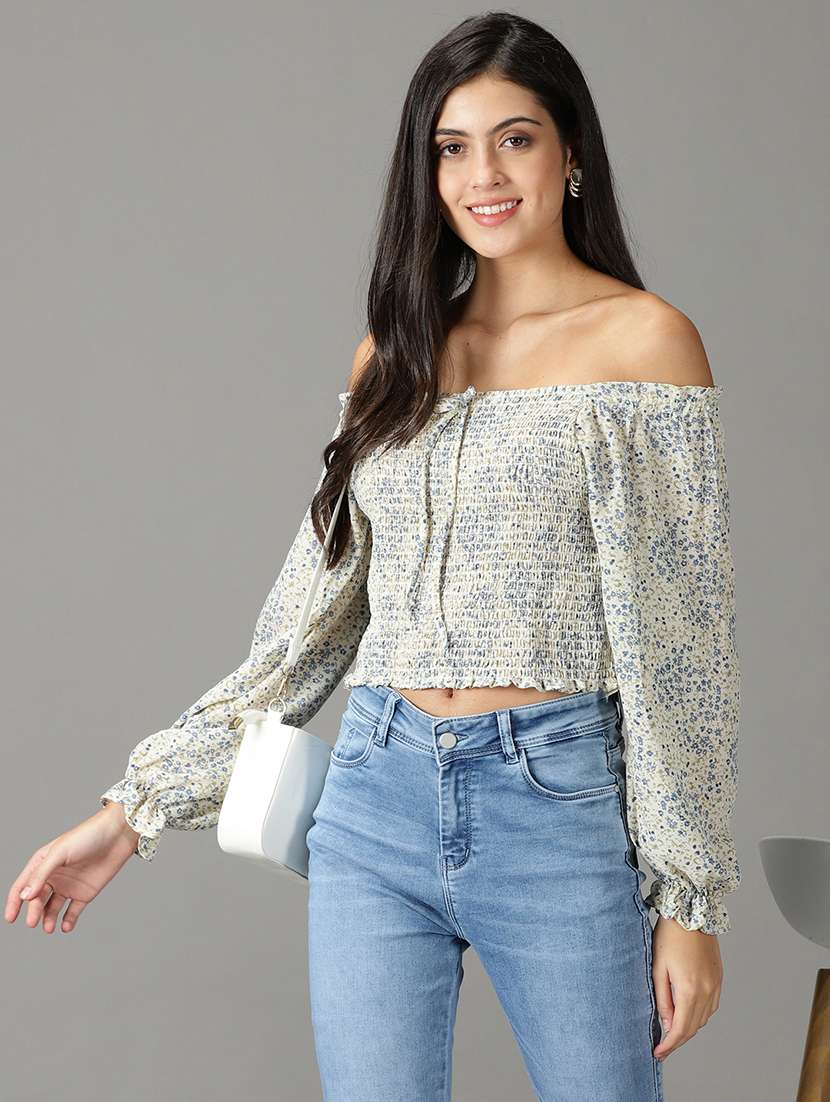 women white floral printed off shoulder top - 19159870 -  Standard Image - 1