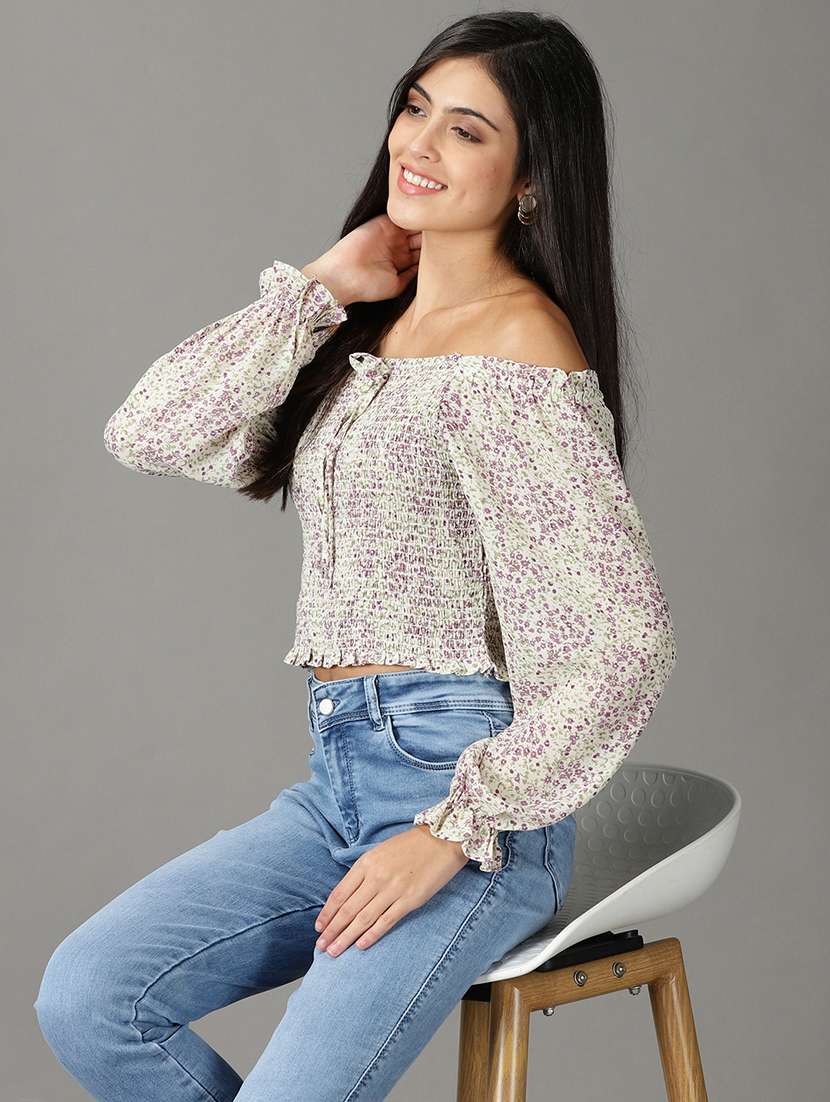 women's crop off shoulder top - 19159871 -  Standard Image - 1