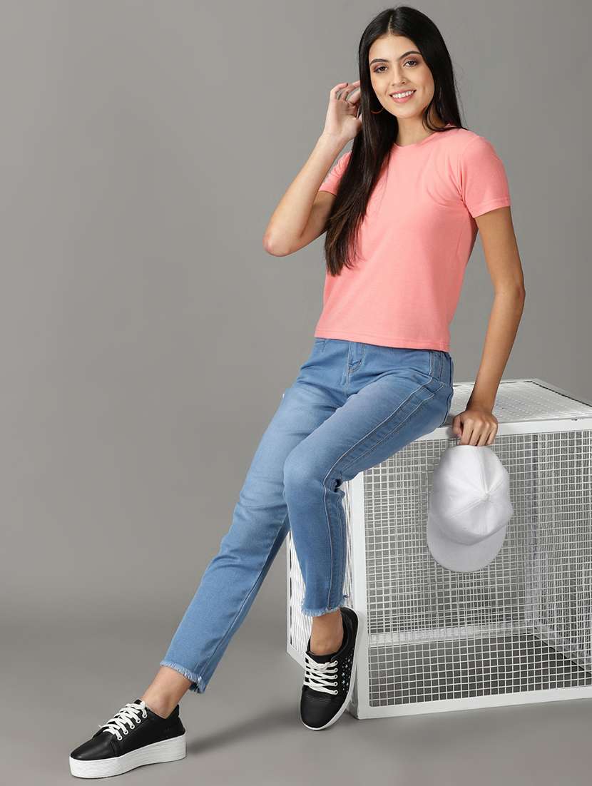 women's plain round neck t-shirt - 19159878 -  Standard Image - 4