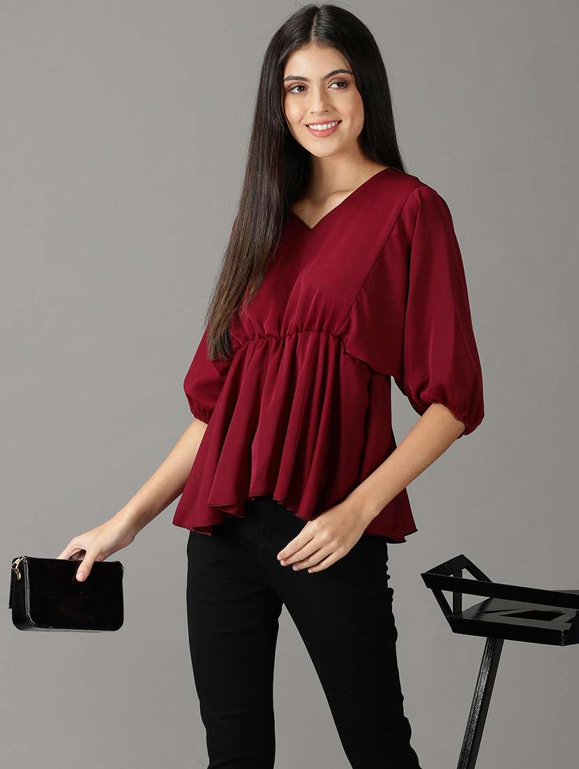 women's peplum v neck top - 19159883 -  Standard Image - 1