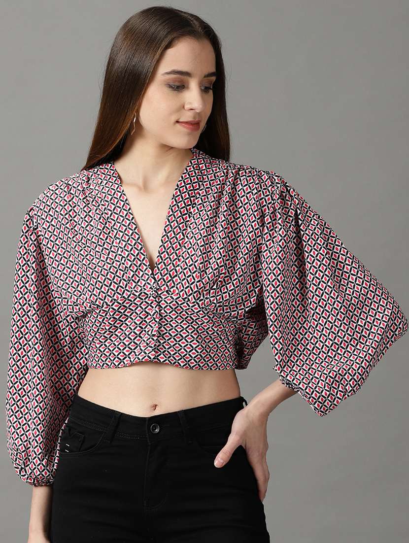 women's crop v neck top