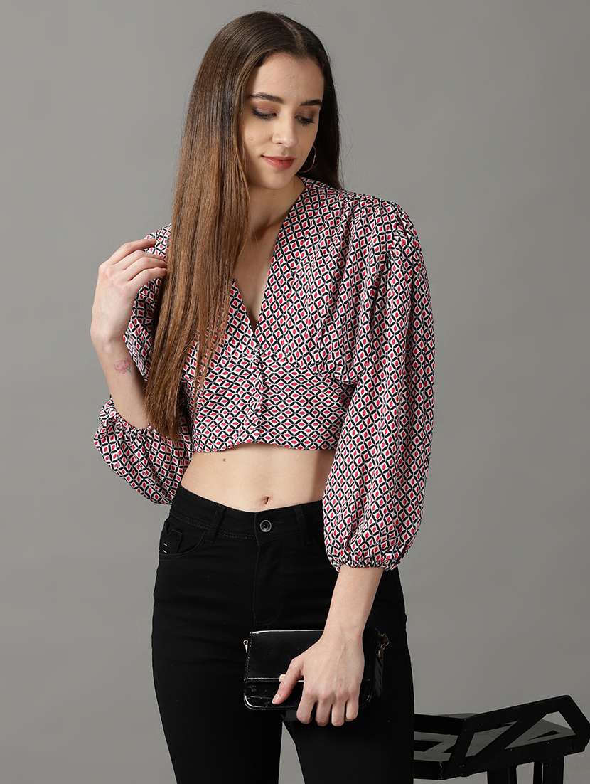 women's crop v neck top - 19159886 -  Standard Image - 1
