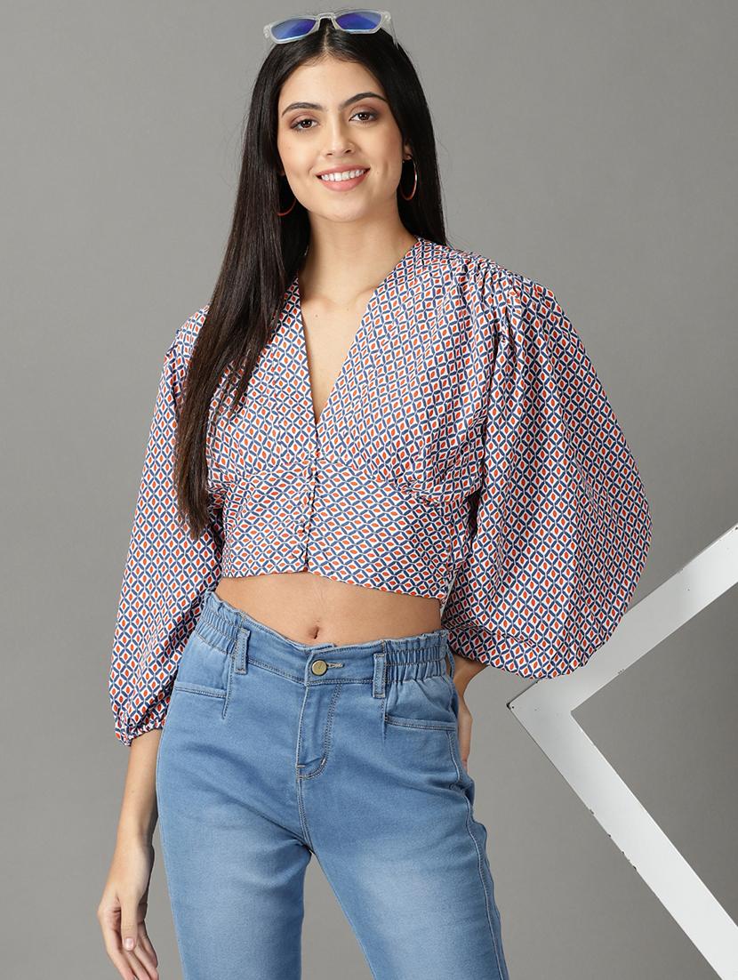 blue printed regular top - 19159887 -  Standard Image - 1