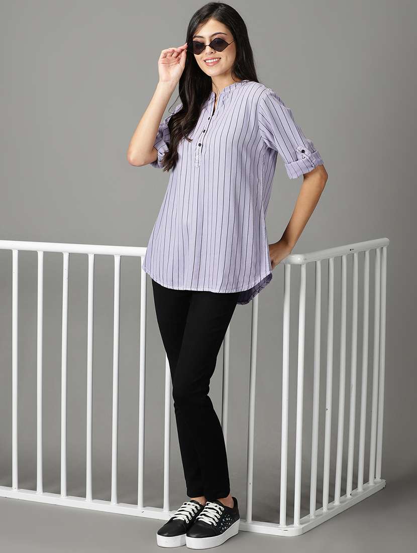 women's straight mandarin neck top - 19159897 -  Standard Image - 4