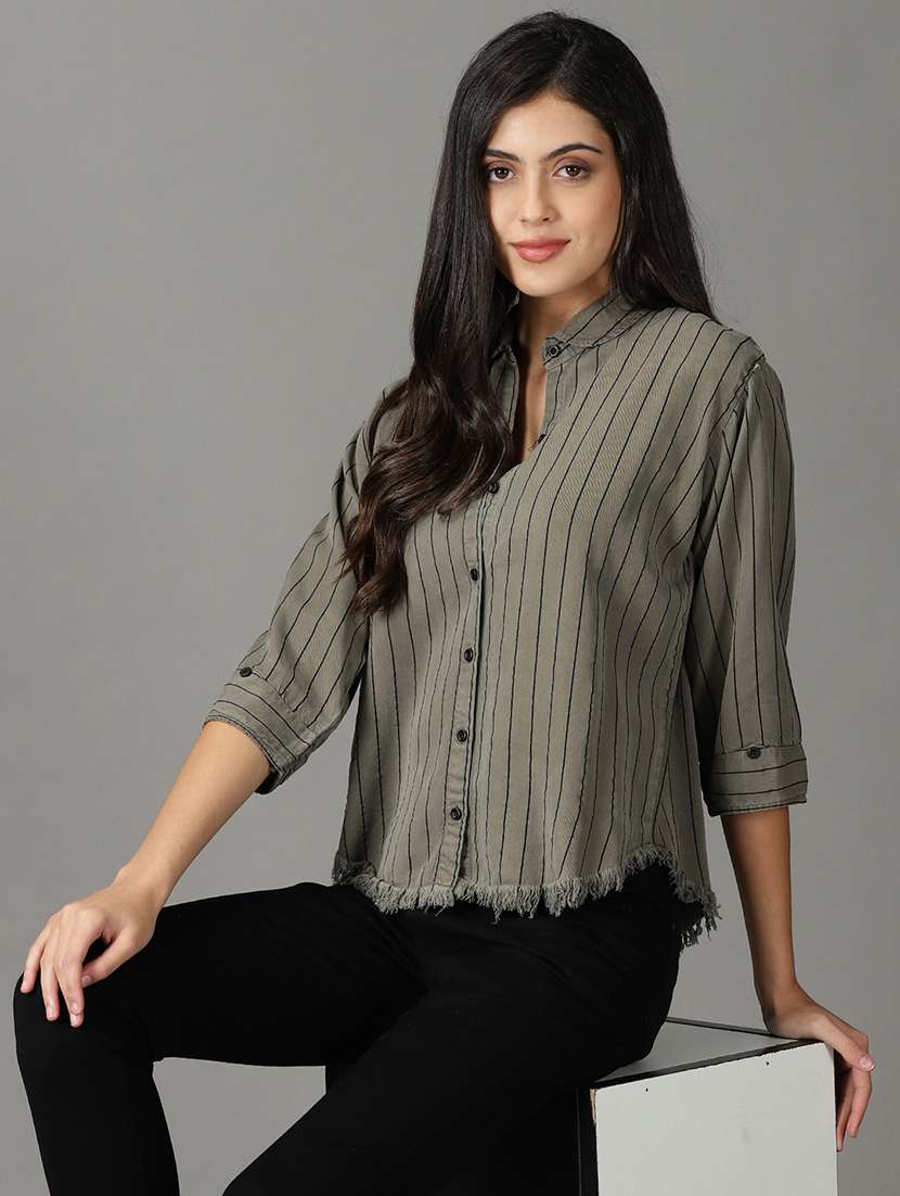 fringed hem striped shirt - 19159922 -  Standard Image - 1