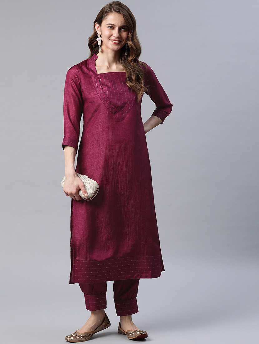 purple art silk kurta pant  set