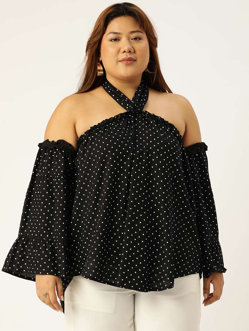 women plus size polka doted halter neck top